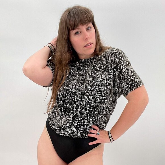 Vintage Oleg Cassini Black Tie Beaded Bodysuit | Size S-L - Picture 15 of 16